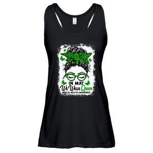 Green Messy Bun In May We Wear Green Mental Health Awareness Ladies Essential Flowy Tank