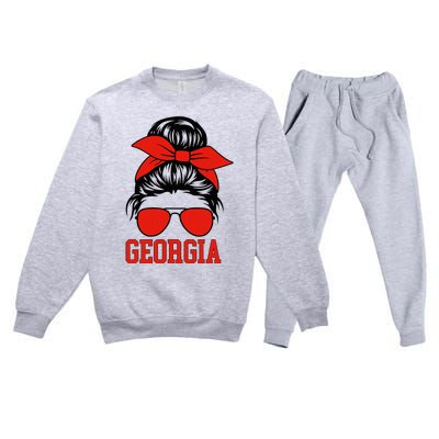 Georgia Messy Bun Varsity Premium Crewneck Sweatsuit Set