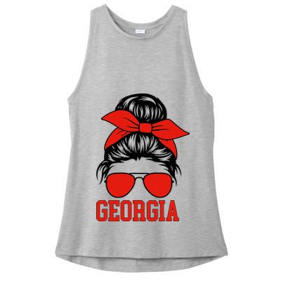 Georgia Messy Bun Varsity Ladies PosiCharge Tri-Blend Wicking Tank