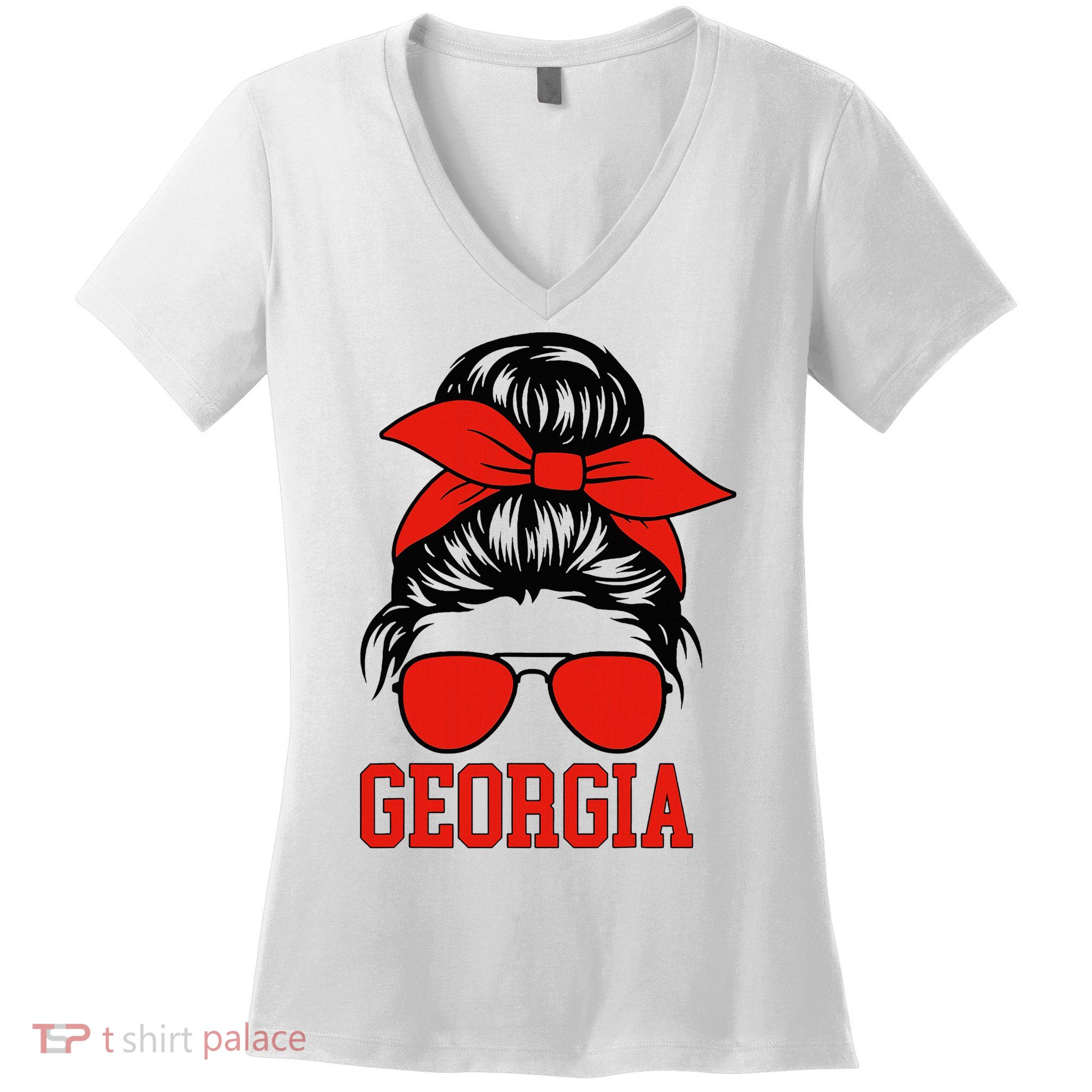 Georgia Messy Bun Varsity Women's V-Neck T-Shirt