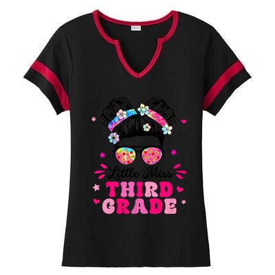 Groovy Messy Bun Little Miss Third Grade First Day Of School Ladies Halftime Notch Neck Tee