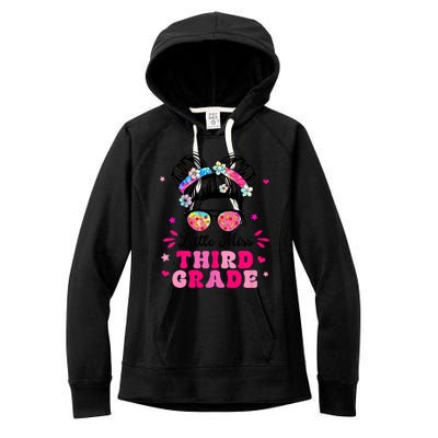 Groovy Messy Bun Little Miss Third Grade First Day Of School Women's Fleece Hoodie