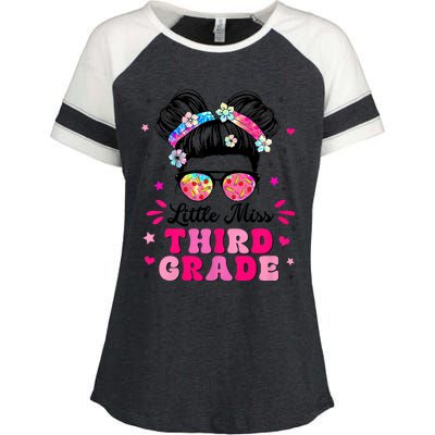 Groovy Messy Bun Little Miss Third Grade First Day Of School Enza Ladies Jersey Colorblock Tee