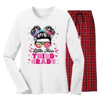 Groovy Messy Bun Little Miss Third Grade First Day Of School Women's Long Sleeve Flannel Pajama Set 