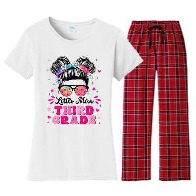 Groovy Messy Bun Little Miss Third Grade First Day Of School Women's Flannel Pajama Set