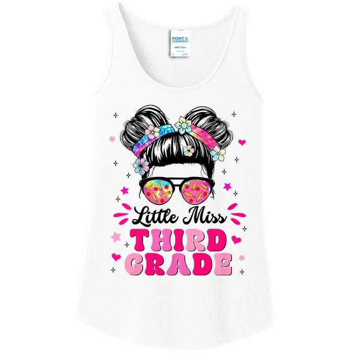 Groovy Messy Bun Little Miss Third Grade First Day Of School Ladies Essential Tank