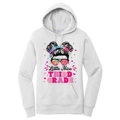 Groovy Messy Bun Little Miss Third Grade First Day Of School Women's Pullover Hoodie