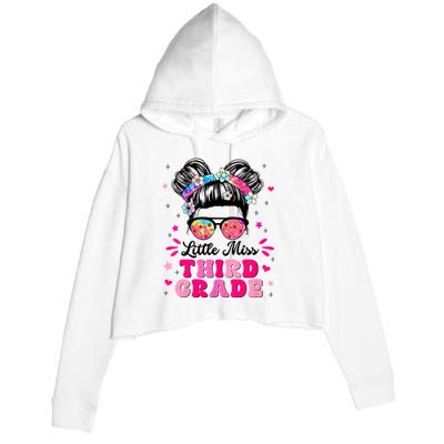 Groovy Messy Bun Little Miss Third Grade First Day Of School Crop Fleece Hoodie