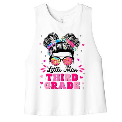 Groovy Messy Bun Little Miss Third Grade First Day Of School Women's Racerback Cropped Tank