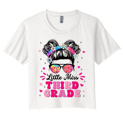 Groovy Messy Bun Little Miss Third Grade First Day Of School Women's Crop Top Tee