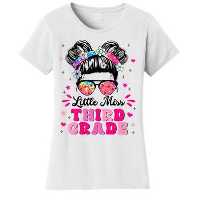 Groovy Messy Bun Little Miss Third Grade First Day Of School Women's T-Shirt