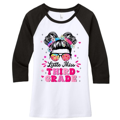 Groovy Messy Bun Little Miss Third Grade First Day Of School Women's Tri-Blend 3/4-Sleeve Raglan Shirt