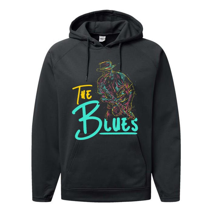 Guitarist Musician Blues Guitar Vintage Blues Music Lover Performance Fleece Hoodie