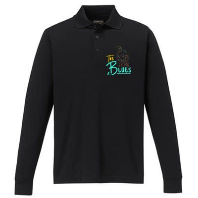 Guitarist Musician Blues Guitar Vintage Blues Music Lover Performance Long Sleeve Polo