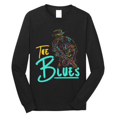 Guitarist Musician Blues Guitar Vintage Blues Music Lover Long Sleeve Shirt