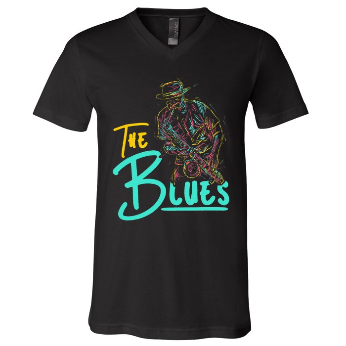 Guitarist Musician Blues Guitar Vintage Blues Music Lover V-Neck T-Shirt