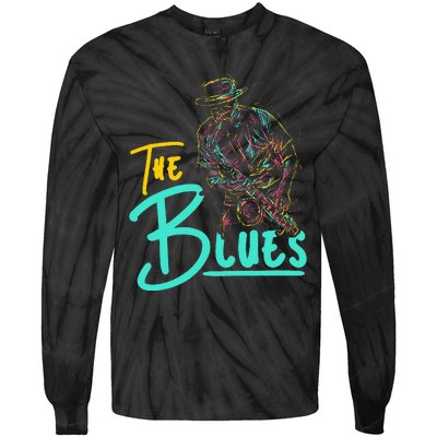 Guitarist Musician Blues Guitar Vintage Blues Music Lover Tie-Dye Long Sleeve Shirt