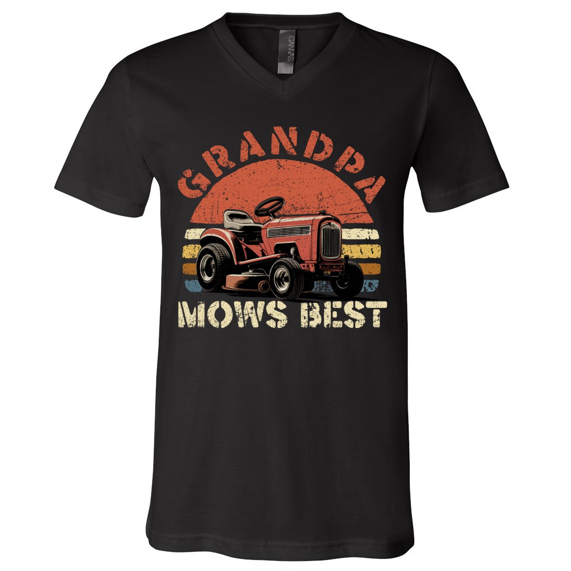 Grandpa Mows Best Lawn Mowing Mower Gardening Landscaping V-Neck T-Shirt