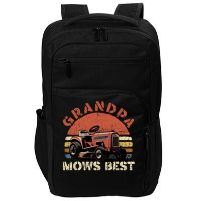 Grandpa Mows Best Lawn Mowing Mower Gardening Landscaping Impact Tech Backpack