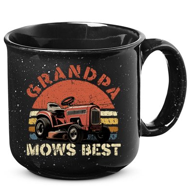Grandpa Mows Best Lawn Mowing Mower Gardening Landscaping 15oz Campfire Ceramic Mug