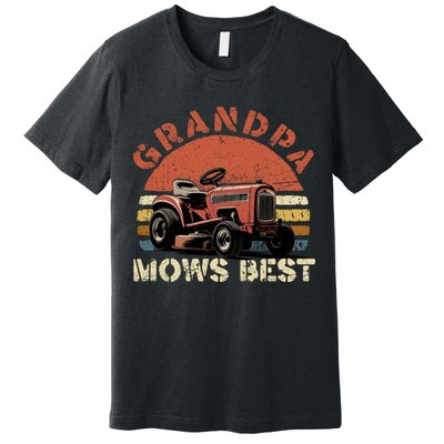Grandpa Mows Best Lawn Mowing Mower Gardening Landscaping Premium T-Shirt