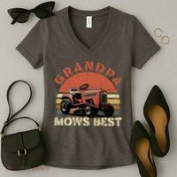 Grandpa Mows Best Lawn Mowing Mower Gardening Landscaping Women's V-Neck T-Shirt