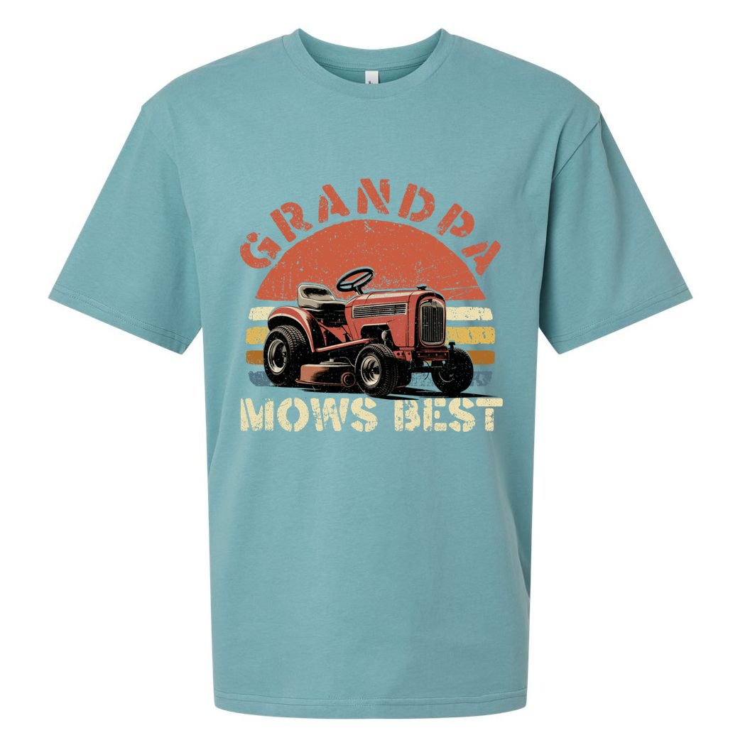 Grandpa Mows Best Lawn Mowing Mower Gardening Landscaping Sueded Cloud Jersey T-Shirt