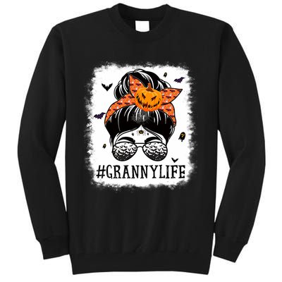 Granny Messy Bun Spooky Pumpkin Grandma Halloween Costume Tall Sweatshirt