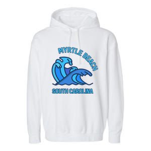 Graphic Myrtle Beach South Carolina Pocket Wave Souvenir Garment-Dyed Fleece Hoodie