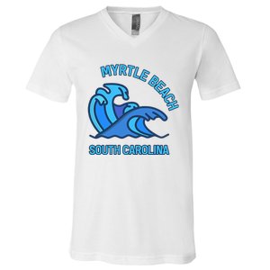 Graphic Myrtle Beach South Carolina Pocket Wave Souvenir V-Neck T-Shirt