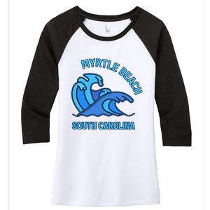 Graphic Myrtle Beach South Carolina Pocket Wave Souvenir Women's Tri-Blend 3/4-Sleeve Raglan Shirt