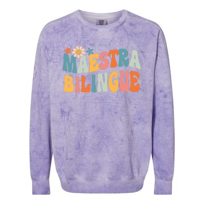 Groovy Maestra Bilingue Spanish Teacher Retro Colorblast Crewneck Sweatshirt