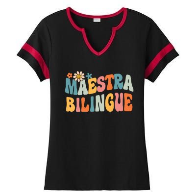 Groovy Maestra Bilingue Spanish Teacher Retro Ladies Halftime Notch Neck Tee