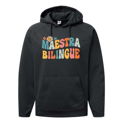 Groovy Maestra Bilingue Spanish Teacher Retro Performance Fleece Hoodie