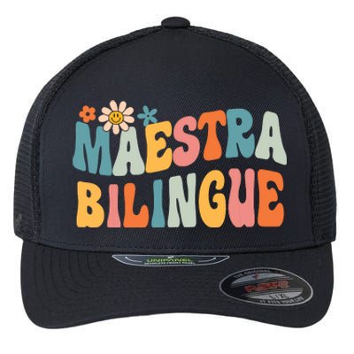 Groovy Maestra Bilingue Spanish Teacher Retro Flexfit Unipanel Trucker Cap