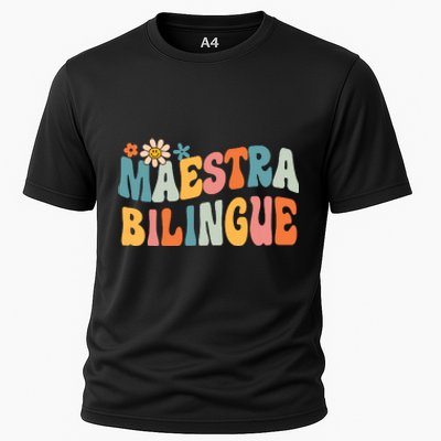 Groovy Maestra Bilingue Spanish Teacher Retro Cooling Performance Crew T-Shirt