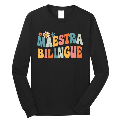 Groovy Maestra Bilingue Spanish Teacher Retro Long Sleeve Shirt