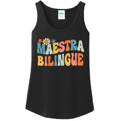 Groovy Maestra Bilingue Spanish Teacher Retro Ladies Essential Tank