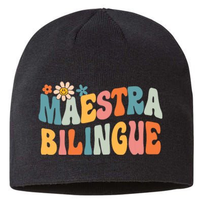 Groovy Maestra Bilingue Spanish Teacher Retro Sustainable Beanie