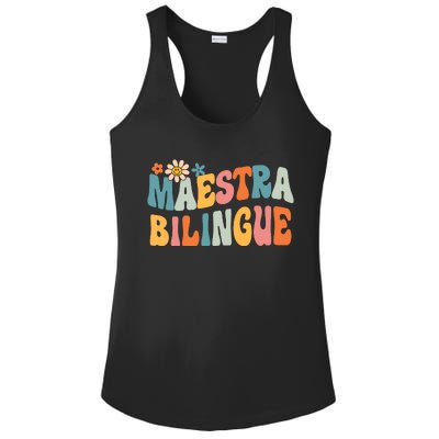 Groovy Maestra Bilingue Spanish Teacher Retro Ladies PosiCharge Competitor Racerback Tank