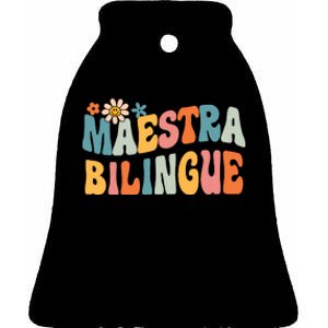 Groovy Maestra Bilingue Spanish Teacher Retro Ceramic Bell Ornament