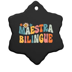 Groovy Maestra Bilingue Spanish Teacher Retro Ceramic Star Ornament