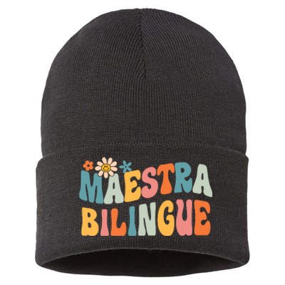 Groovy Maestra Bilingue Spanish Teacher Retro Sustainable Knit Beanie