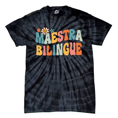 Groovy Maestra Bilingue Spanish Teacher Retro Tie-Dye T-Shirt