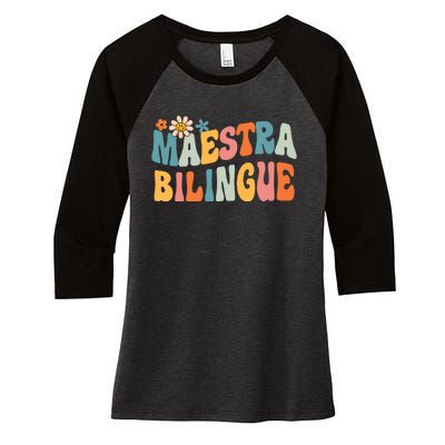 Groovy Maestra Bilingue Spanish Teacher Retro Women's Tri-Blend 3/4-Sleeve Raglan Shirt