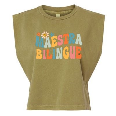 Groovy Maestra Bilingue Spanish Teacher Retro Garment-Dyed Women's Muscle Tee