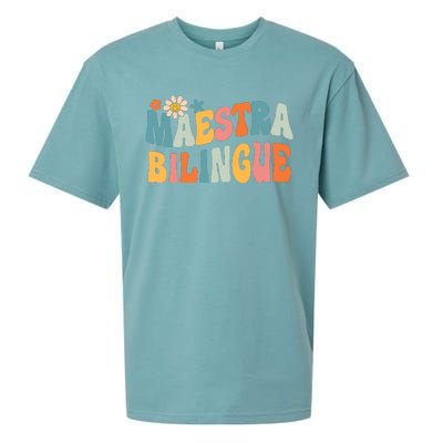 Groovy Maestra Bilingue Spanish Teacher Retro Sueded Cloud Jersey T-Shirt