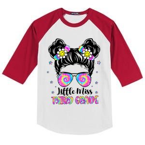 Groovy Messy Bun Third Grade Back To School Kids Colorblock Raglan Jersey