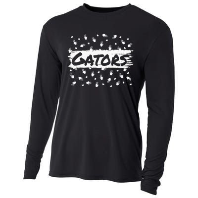 Gators Mascot Back To School Spirit Footprint Heart Leopard Cooling Performance Long Sleeve Crew