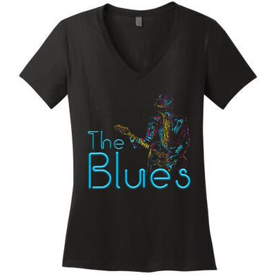 Guitarist Musician Blues Guitar Women's V-Neck T-Shirt